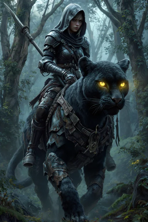 A Digital Fantasy Artwork Depicting A Hooded Female Riding A...