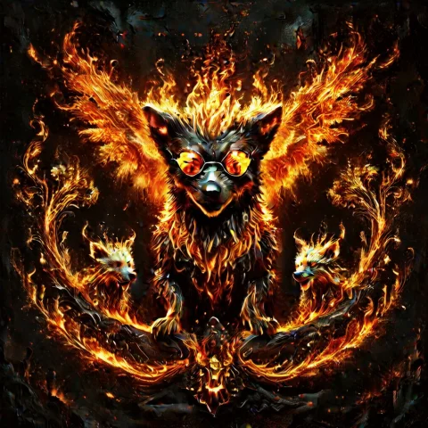 Epic Molten Cerberus Dark Fantasy — SDXL AI Prompt: An epic, ultra-vibrant dark fantasy crest featuring a three-headed Molten Cerber...