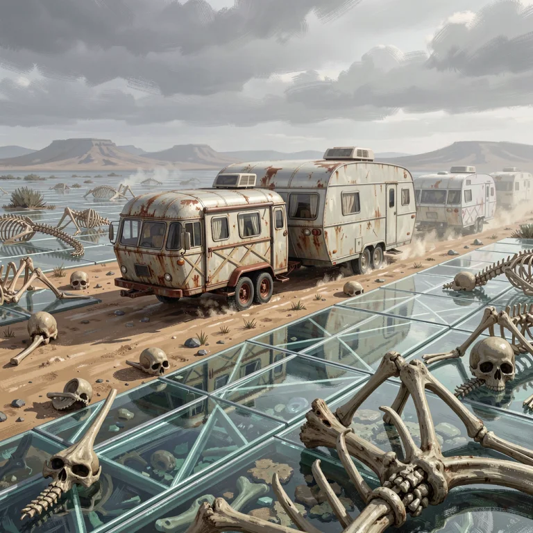 A Caravan Crossing A Desert Of Glass And Bone, Expressive Br...