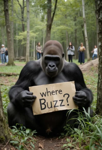 Nyxborne. A Photograph Of A Gorilla, Holding A Cardboard Sig... — FLUX AI Prompt: NyxBorne. A photograph of a gorilla, holding a cardboard sign that reads "where...
