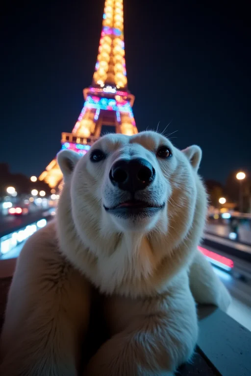 A Close-up Selfie Of A Polar Bear With A Smirk, Perched On T...