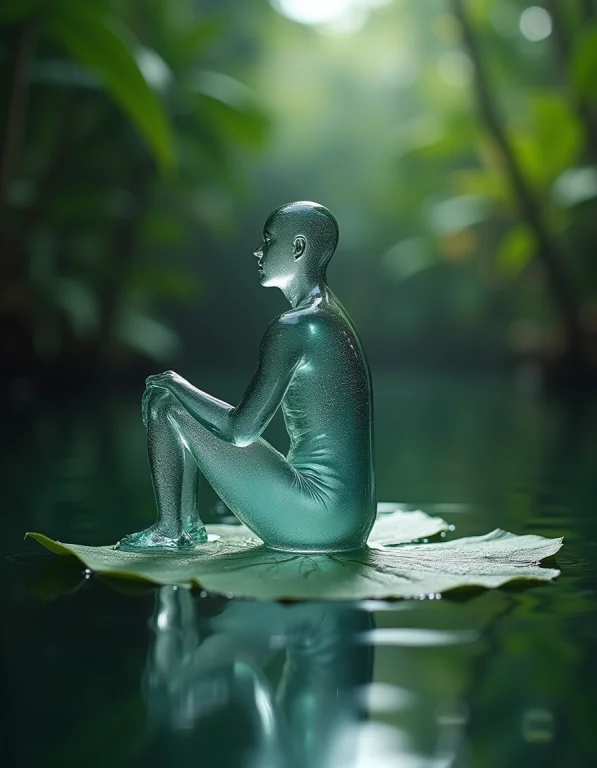 Little Man Made Of Water, Which Is Completely Transparent, S...