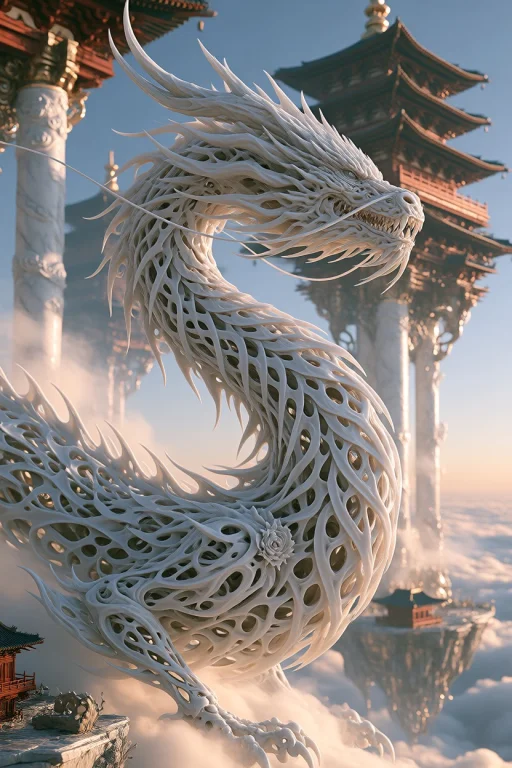 Dcc3ldyns. Colossal White Porcelain Filigree Dragon. A Colos...