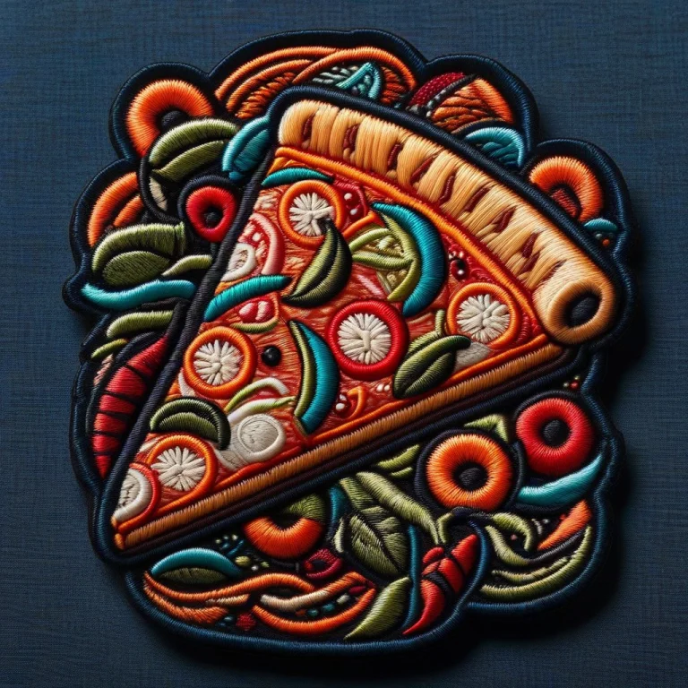 A Slice Of Pizza Rendered As A Detailed Embroidered Patch, V...