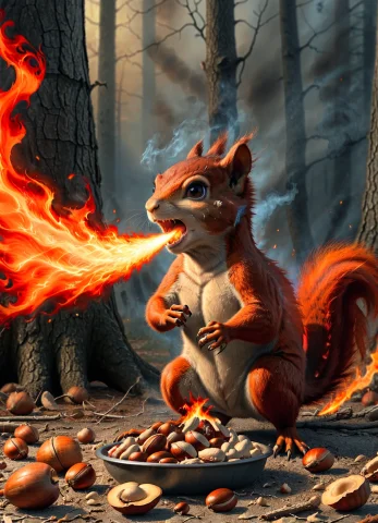 Action Photo,crazy Squirrel Breathes Fire1.4,protects The Nu... — SDXL AI Prompt: action photo,crazy squirrel (breathes fire:1.4),protects the nuts around,8k,F2.8...