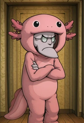 Embeddingillusp0s, Axolotl Costume, Solo, 1boy, Eustace, Bag... — Stable Diffusion AI Prompt: embedding:IllusP0s, axolotl costume, solo, 1boy, Eustace, Bagge, wearing an axol...