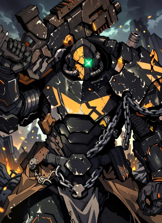 A Powerful Futuristic Armored Warrior Standing In The Middle...