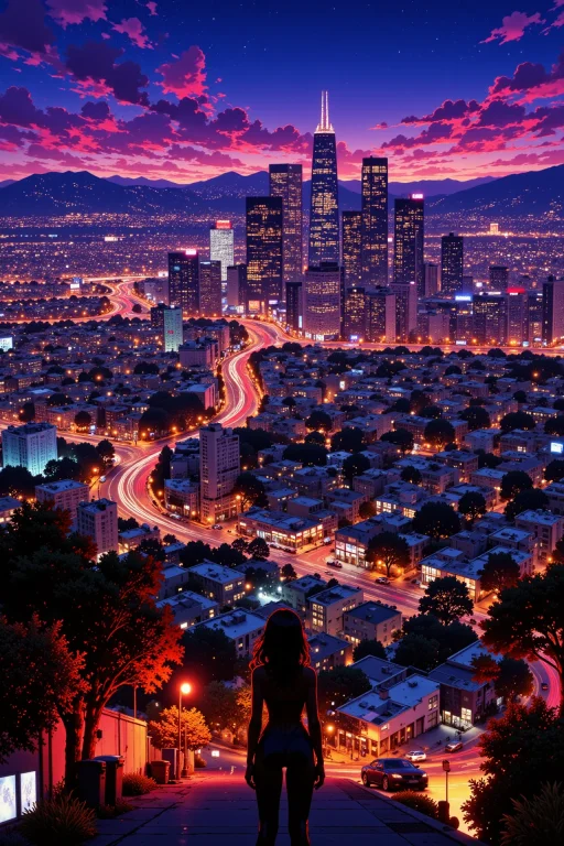 Los Angeles, California Beautiful Landscape, Evening, Woman,...