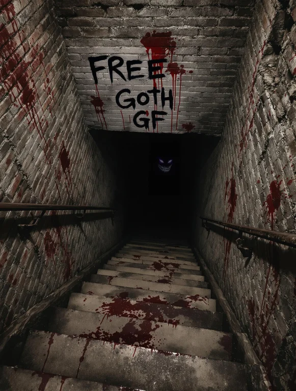 A Dilapidated Creepy Staircase Leading Down To A Pitch Black...
