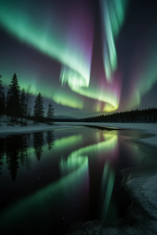 27. Aurora Borealis Reflecting In Frozen Lake, Perfect Mirro...