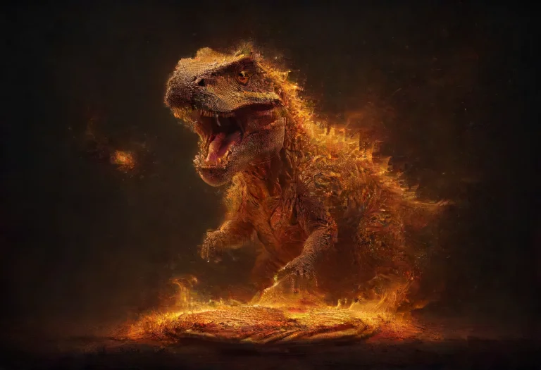 Flame Style, A Roaring T-rex Dinosaur Trying To Eat A Pizza,...
