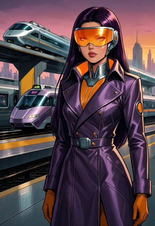 Futuristic Bounty Hunter With Glowing Orange Visor And Chrom...