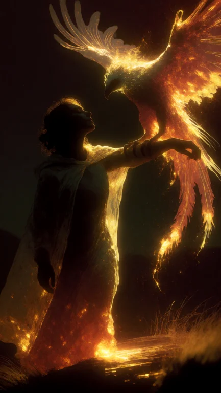 A Woman In A Long Cloak Holding Her Arm Out As A Phoenix Lan...