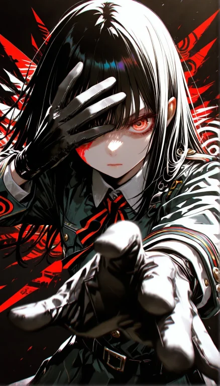 Red Eyes, Long Hair, Straight Hair, Bangs, Covering Own Eye,...