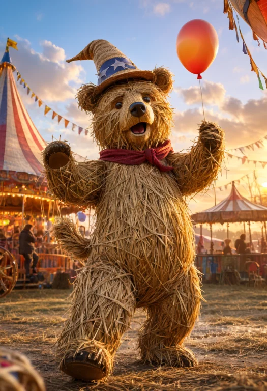 A Bear, Made Of Straw, Singing, No Eyewear, Wearing A Wizard...