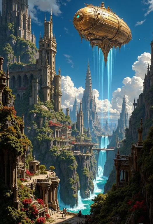 In A Sprawling Aetherpunk Cityscape, Towering Spires Of Glea...