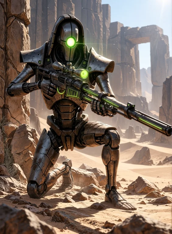 A Single Necrondeathmark Kneels In A Bright Desert Tomb-worl...