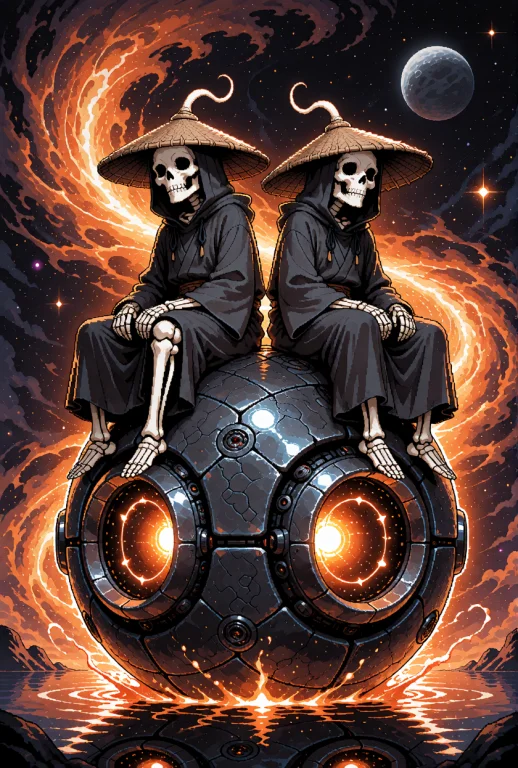 Two Skeletal Figures, Undead Spirits With Bleached White Bon...