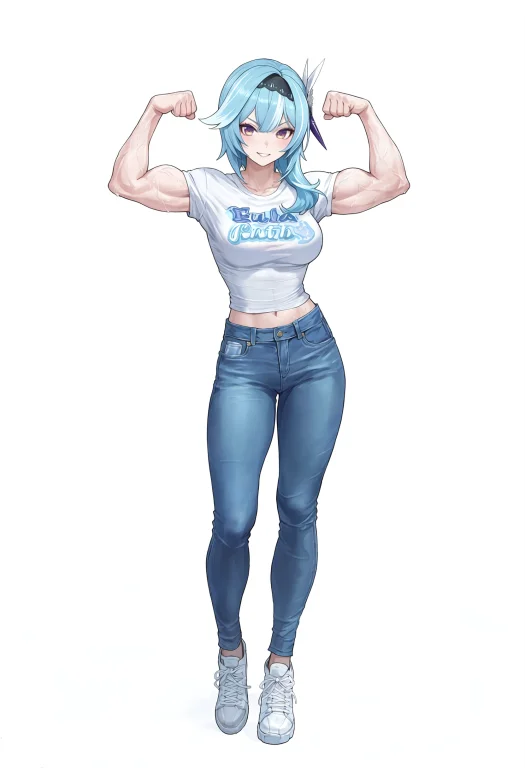 1girl, Eula, Genshin Impact, Tshirt, Jeans, Full Body, Flexi...