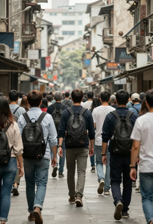 Photorealistic Surreal Street Photography, A Large Crowd Of...