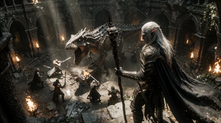 A Breathtaking Cinematic Epic Fantasy Scene Viewed From A Dr...