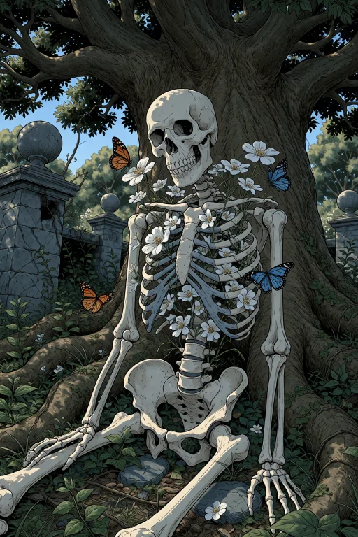 Gr4venbloom, Human Skeleton Seated Peacefully Beneath An Eno...