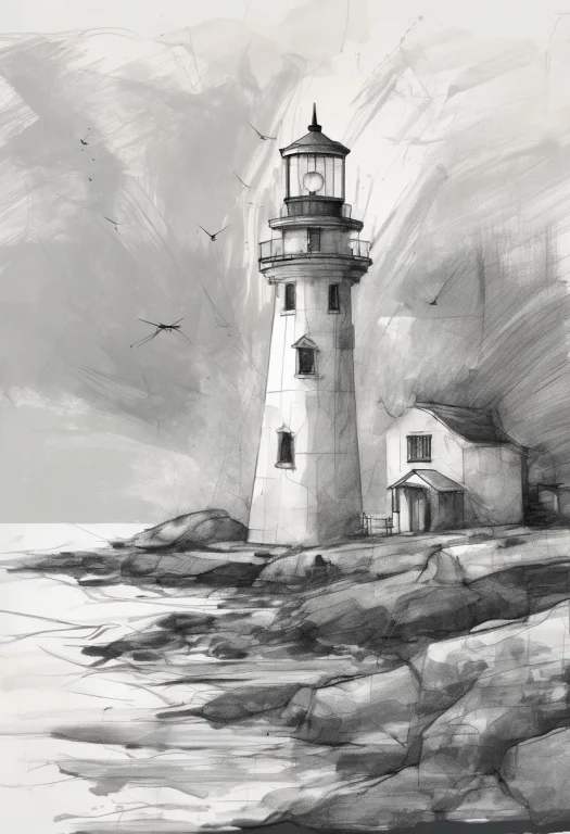 Artstrtngpt, Abstract Sketch Of A Lighthouse On A Tiny Islan...