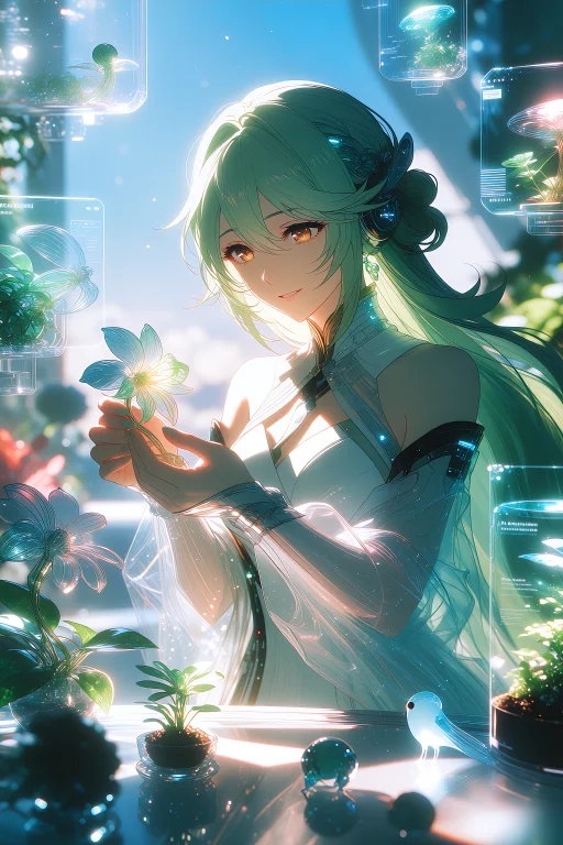 A Young Woman Known As An Artificial Life Gardener Inside A...