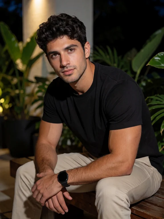 A Handsome Young Man With Thick, Textured Dark Wavy Hair, Wa...