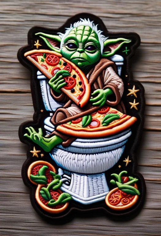Ral-embroideredpatch,yoda Holding A Pizza On Toilet