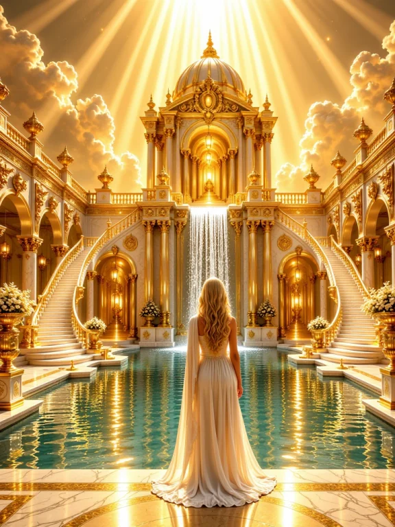 Hgec, Hidden Golden-empire Courtyard, Front View Of A Blonde...