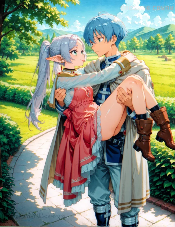 1girl, 1boy, Frieren, P, Himmel Sousou No Frieren, Eye Conta...