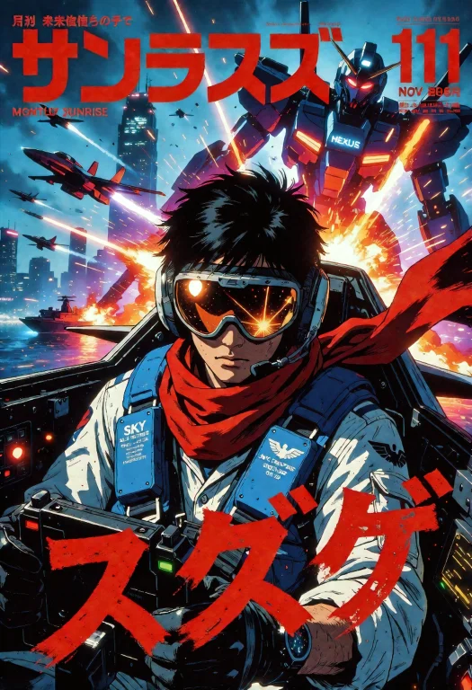 A Detailed 80s Anime Magazine Cover Features A Young Pilot W...