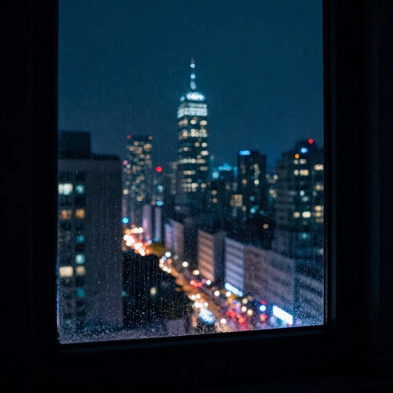 A Rainy Window Overlooking A Glowing City At Night, Concept...