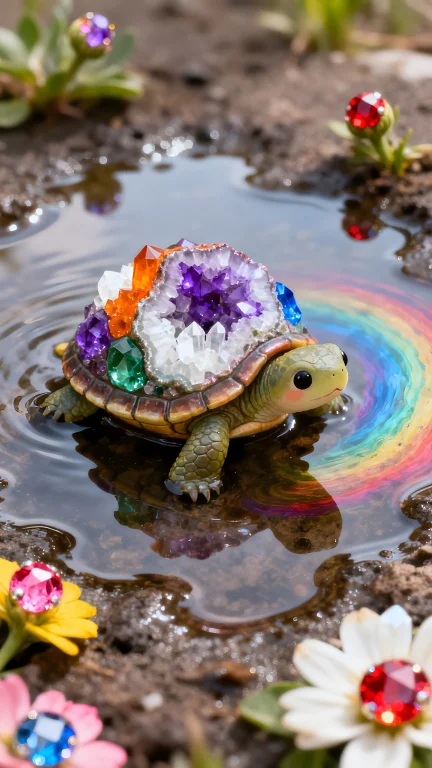 Adorable Tiny Turtle, Its Shell Is A Magnificent Geode Clust...