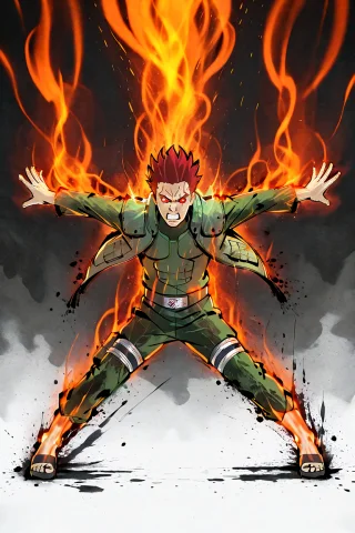 Inksplash,splatter Ink,1boy,solo,male Focus,red Hair,sandals... — Stable Diffusion AI Prompt: InkSplash,splatter ink,1boy,solo,male focus,red hair,sandals,teeth,might guy \(n...