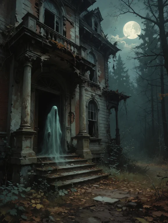 Digital Painting Of A Ghostly Figure Standing In A Decrepit...
