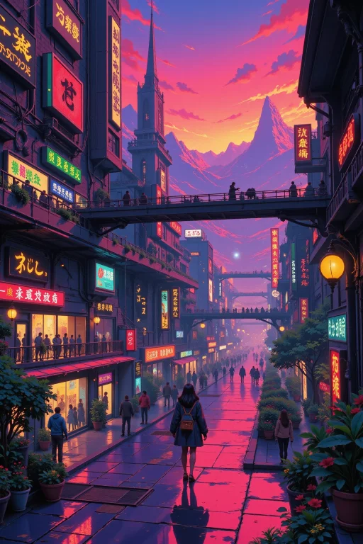 A Cyberpunk Futuristic Mall Beautiful Landscape, Early Morni...