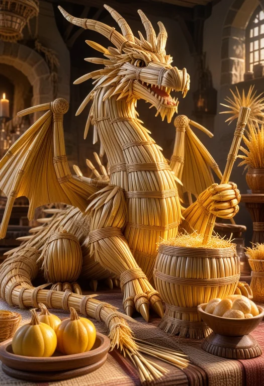 Straw Thread1.7, A Majestic Dragon Made Entirely Of Bound Go...