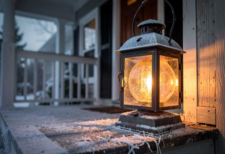 A Lantern Glowing On A Frost-rimed Porch, Tilt-shift, Negati...