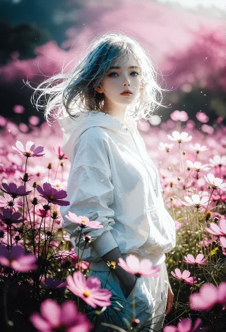 Zidiusart, 2.5d Anime Style, A Radiant 25-year-old Woman Sta... — Stable Diffusion AI Prompt: zidiusArt, 2.5D anime style, a radiant 25-year-old woman standing in a field of...