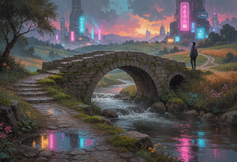 Imagine The Scene Of An Ancient Stone Bridge, Its Arches Wea...