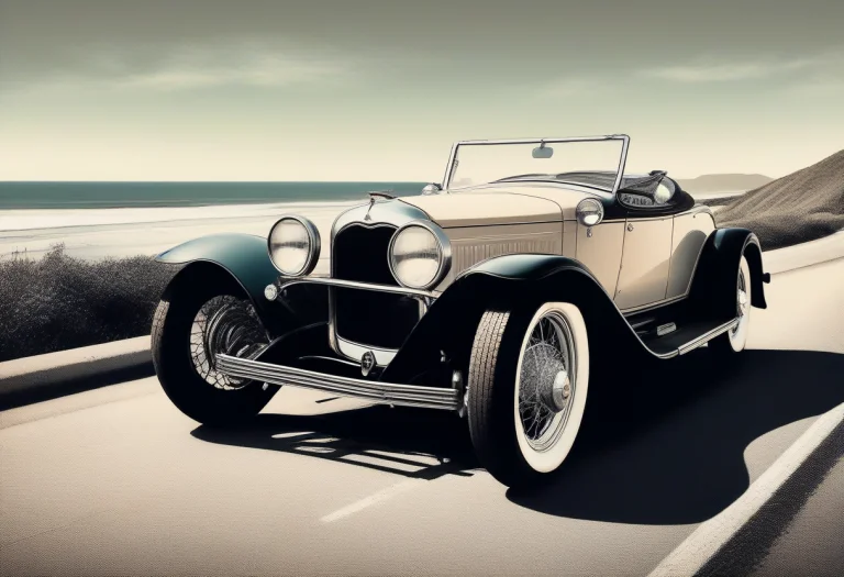A Vintage Roadster Parked On A Coastal Highway, Storybook Il...