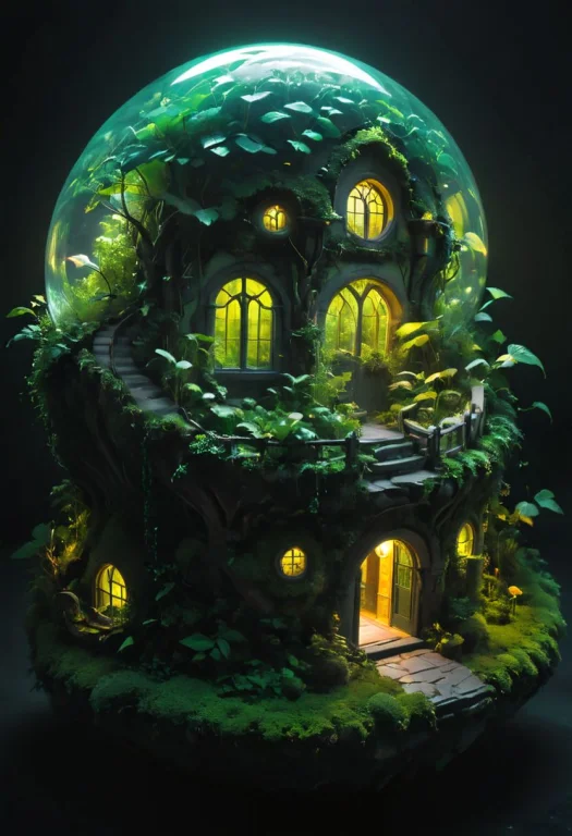 Inspired By Tolkien, Neon Modern Transparent Hobbit House Fl...