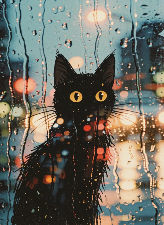 A Nostalgic, Double-exposure Screenprint Of A Black Cat Diss...