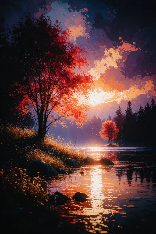 Zidiusart, Create A Breathtaking Autumn Sunset Over A Calm L...