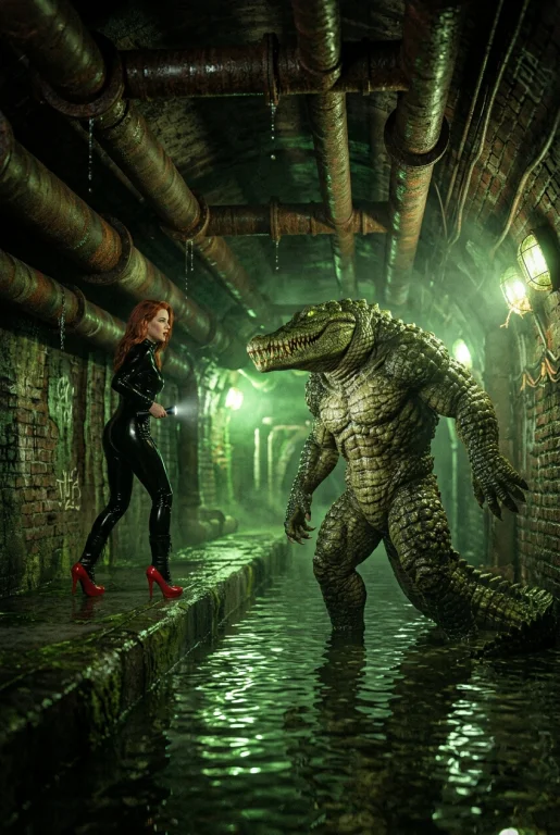 A Striking Red-haired Woman Encounters A Massive Humanoid Cr...