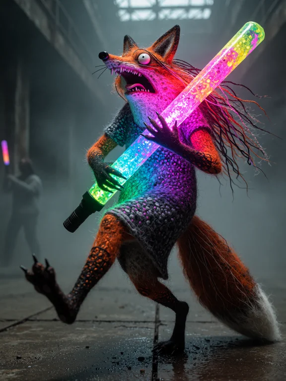 A Gothic Fox Woman, Constructed Entirely From Textured, Fuzz...