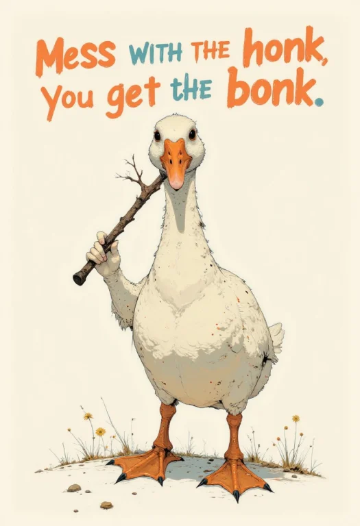 A Simple Cartoon-style Illustration Featuring A White Goose...