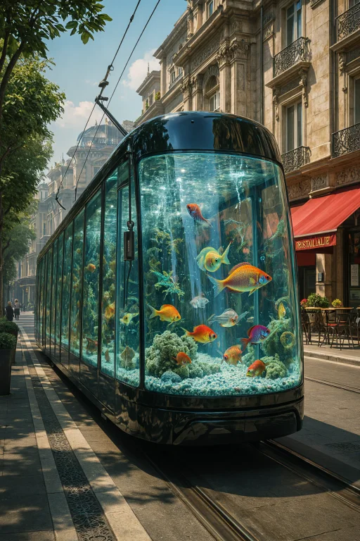 A Hyperrealistic Glass Tram, Designed Like A Giant Aquarium,...
